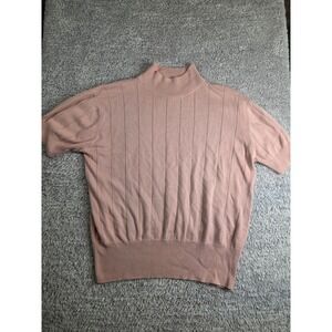Milano Design Group Mock Neck Ribbed Short Sleeve Sweater Top Pink L